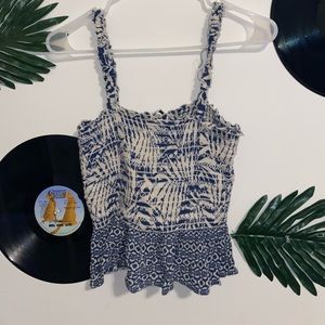 Cute navy blue and cream tank peplum shirt